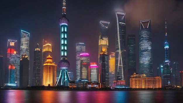 Shanghai lujiazui finance and trade zone of the modern city night background