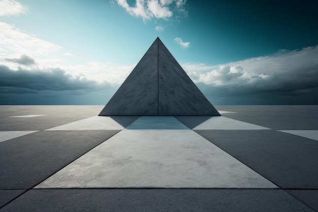 Shape stone tiles floor and pyramids with sky Illustration AI Generative