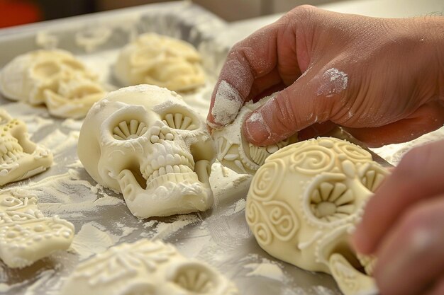 Shaping sugar skulls from sweetened dough ar generative ai