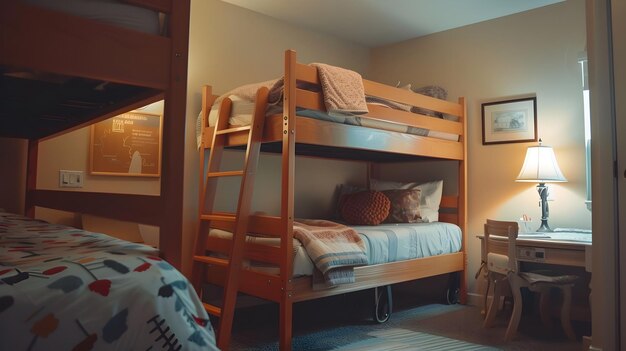 Photo shared bedroom with bunk beds and adjustable elderly bed in inclusive design