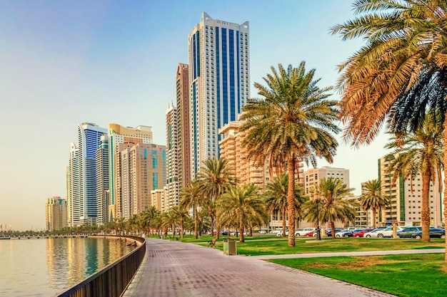 Sharjah.The cultural capital of the UAE, a modern urban metropolis at the dawn of day. Welcome Dubai.