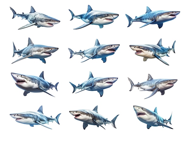 Shark collection isolated on a white background with AI generated