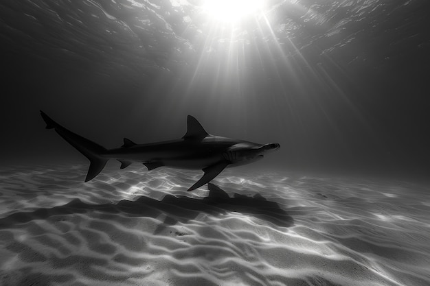 Photo a shark is swimming in the ocean with the sun shining on it