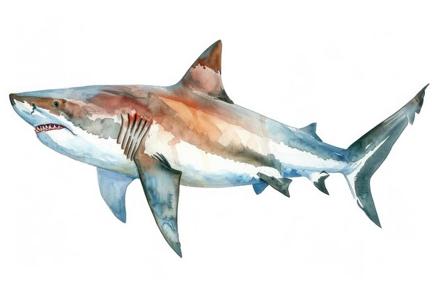 Photo shark pastelcolored in handdrawn style watercolor isolated on white background