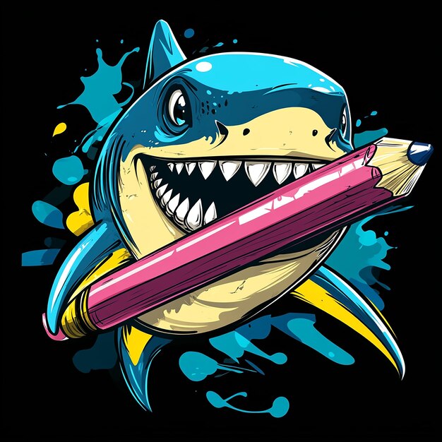 Photo shark and pencil logo