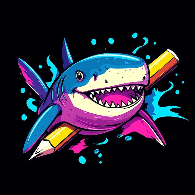 Photo shark and pencil logo