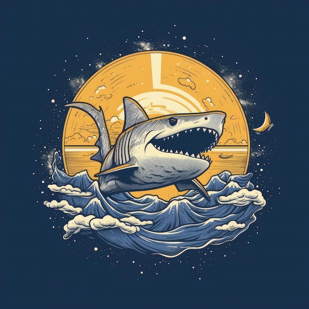 shark sea Vector tshirt desing mockup tattoo sticker poster wallpaper retro vintage illustration