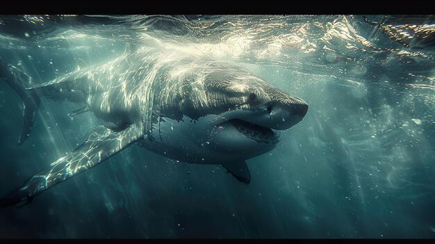 Photo a shark swimming in the water with a shark in the background