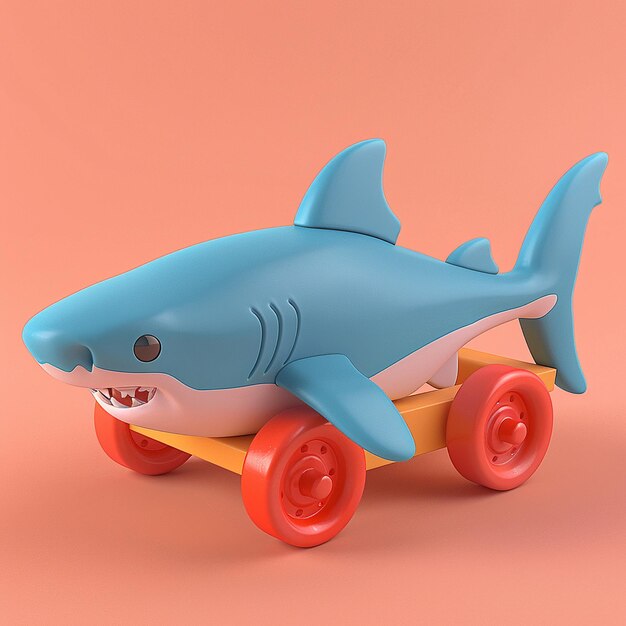 Photo a shark toy with a shark head on a wooden platform