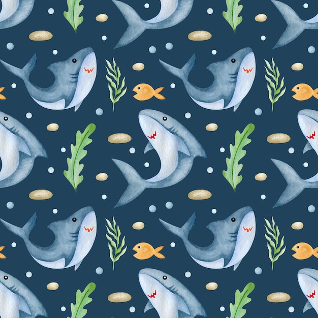 Shark watercolor seamless pattern