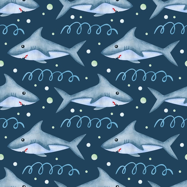 Shark watercolor seamless pattern