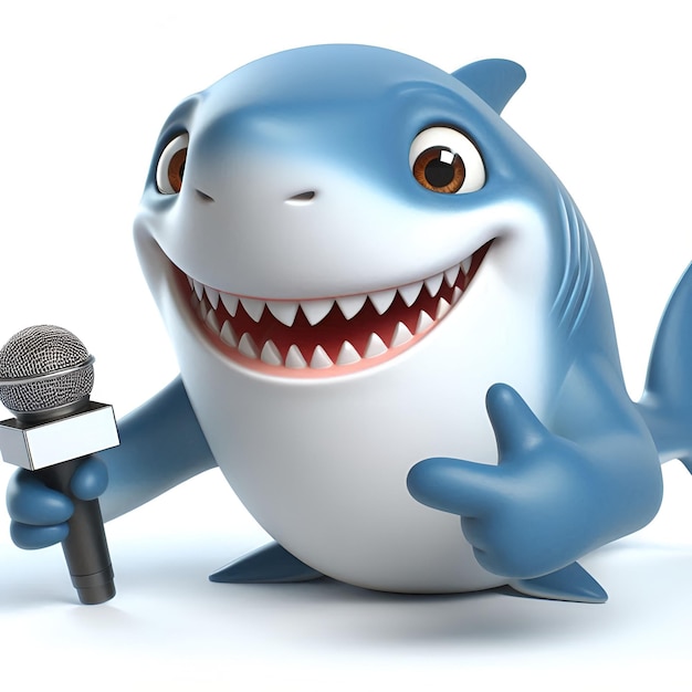 Photo a shark with a microphone in front of it that says shark