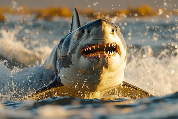 Photo a shark with a shark in the water and its mouth open