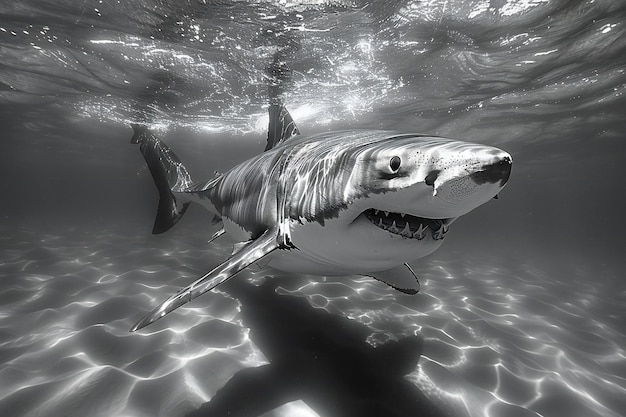 Photo a shark with a white nose and a black and white picture of a shark