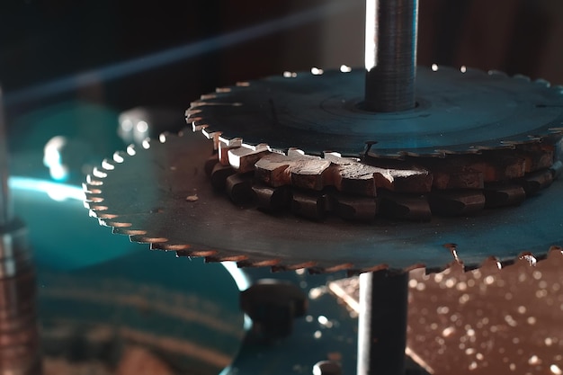 Sharp circular saw blades close up Dangerous machine in the carpentry shop