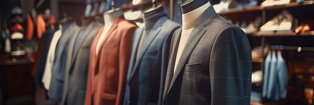 Photo sharp image of impeccably tailored men39s suits displayed on mannequins a modern boutique exuding