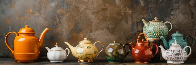 Photo sharp photo showcasing a selection of vintage classic teapot designs incorporating porcelain