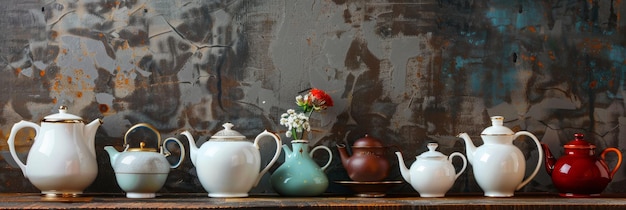 Photo sharp photo showcasing a selection of vintage classic teapot designs incorporating porcelain