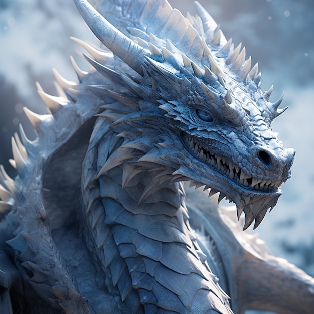 Sharp portrait of a chinese blue ice dragon Ai generated art