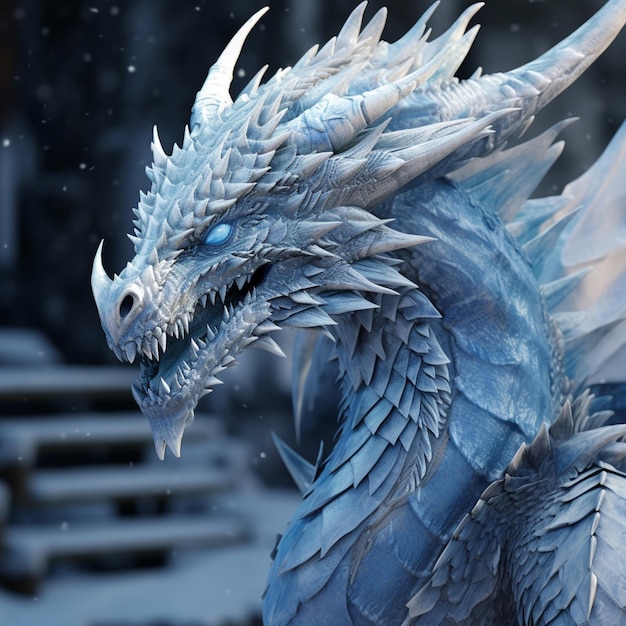 Sharp portrait of a chinese blue ice dragon Ai generated art