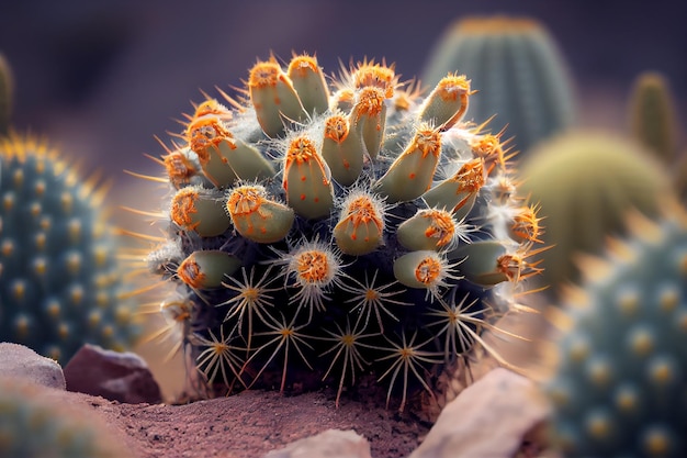 Sharp thorn on green plant close up magnification generative AI