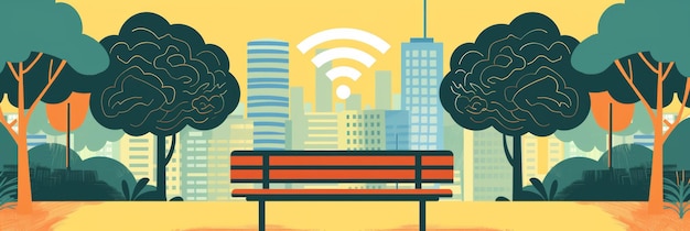 Photo sharp vector illustration of a city bench with a prominent wifi icon highlighting urban