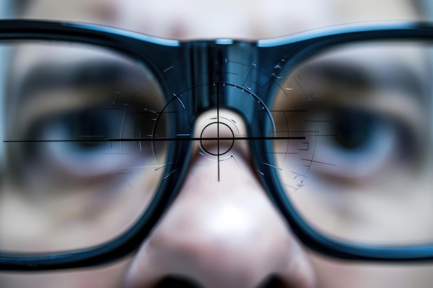 Photo sharp vision in glasses concentration and aiming concept ai generative