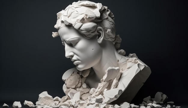 A shattered ancient Greek sculpture of a woman's head symbolizes depression memory loss or mental illness Generative AI