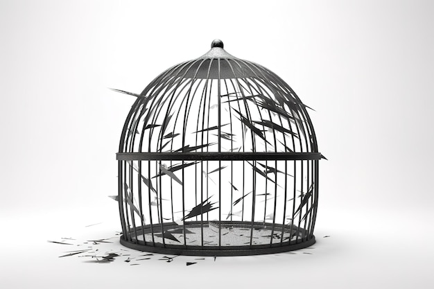 A Shattered Birdcage a Symbol of Freedom Found on White or PNG Transparent Background