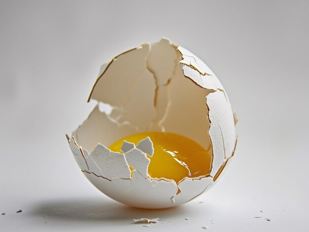 Photo shattered eggshell reveals yolk interior