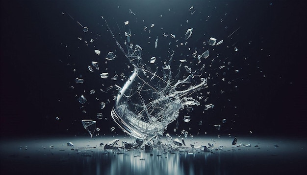 Shattered Glass Cup Falling on Black Background