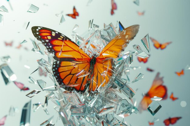 Shattered glass effect with butterfly