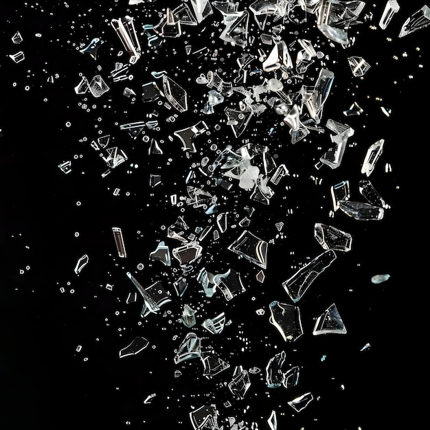 Photo shattered glass fragments floating on a dark abstract background