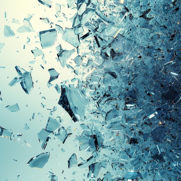 Photo a shattered glass window with shards of glass scattered all over the floor