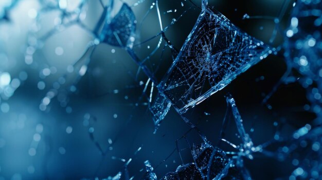 Photo shattered glass with a blue and black background