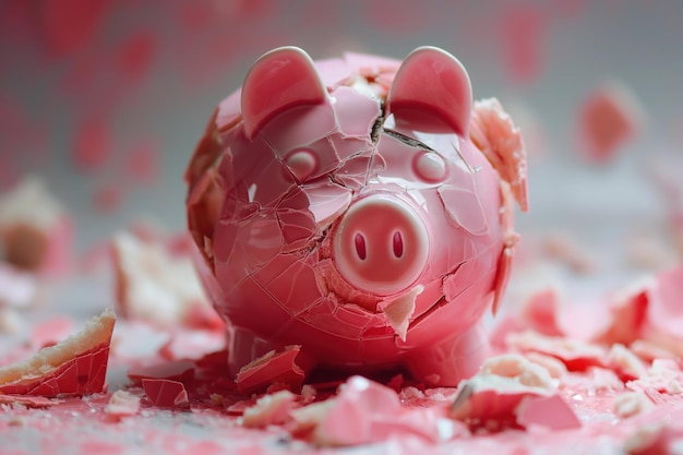 Shattered piggy bank concept of economic failure piggy bank save coin break failure financial crisis