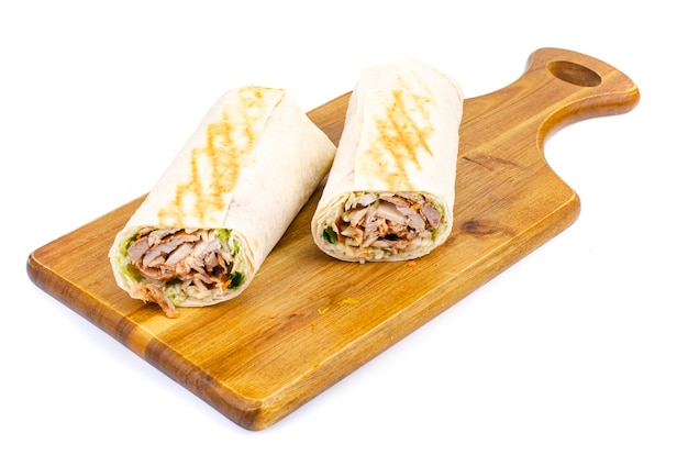 Shawarma, lavash with meat and vegetables.