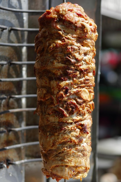 Shawarma meat being cut