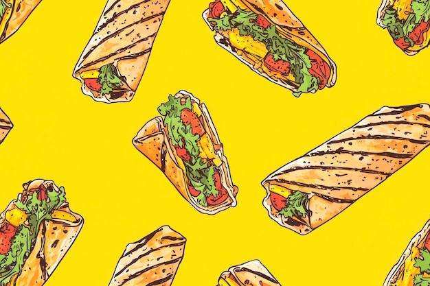 Shawarma sandwich pattern seamless repeat geometric yellow for any design