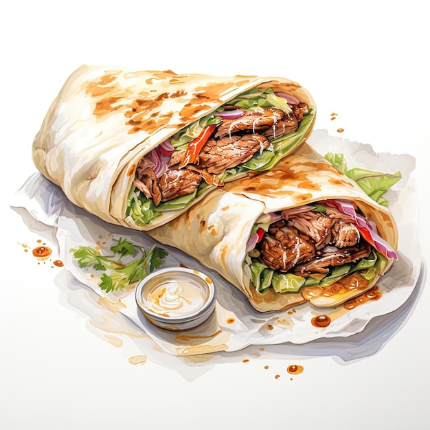 Shawarma watercolor illustration on white background