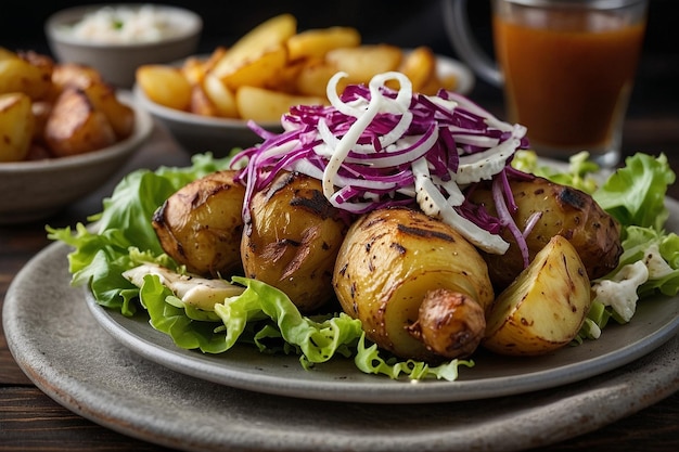 Shawarma with roasted potatoes and a side salad