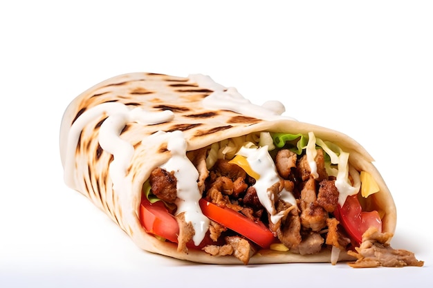 A shawarma with a sauce on it