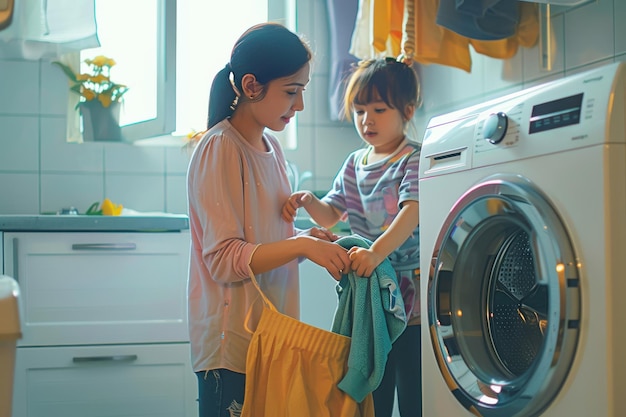 She knows which buttons to press Shot of a mother and daughter using a washing machine