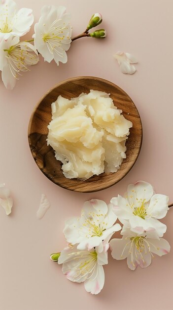 Shea butter on wooden plate best for skincare ingredient