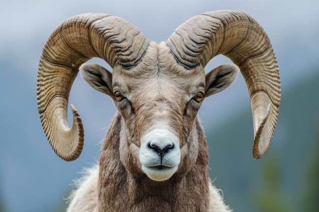 Photo sheep bighorn male bighorn sheep in wild mountain nature habitat