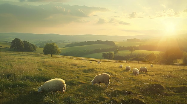 Sheep Grazing in Serene Countryside