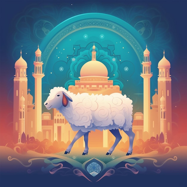 Sheep illustration with Islamic background