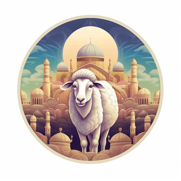 Sheep illustration with Islamic background