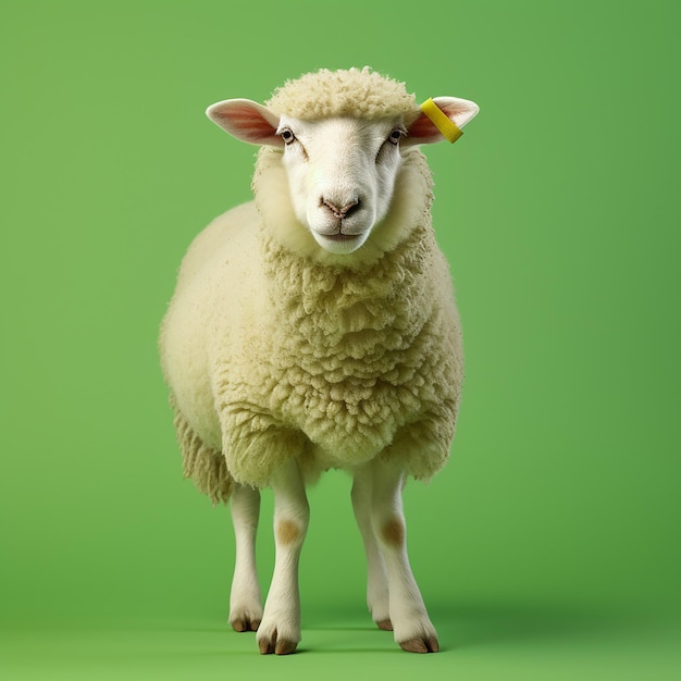 A sheep isolated on green background