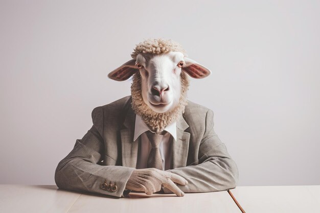 Photo sheep office worker in suit and tie